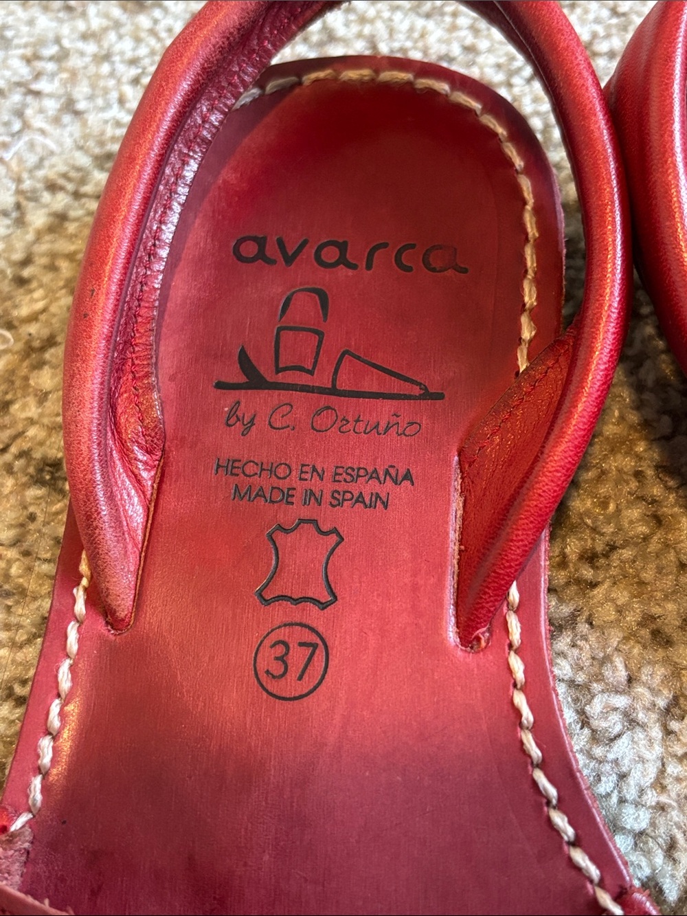 Avarca by C. Ortuño Made in Spain Red Shoes Size 37 Leather Minimalist Classic - Picture 6 of 10